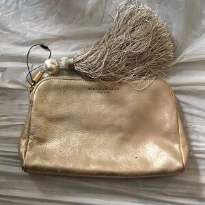 Donna Karan Metallic Gold Cosmetic Bag with Tassel
